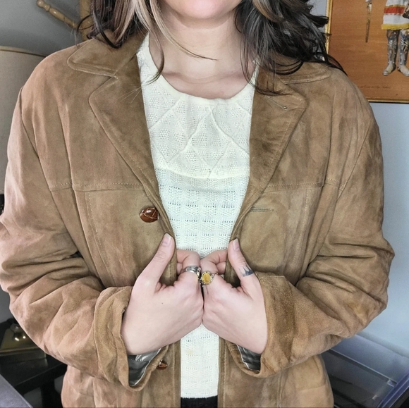 Vintage Suede Leather Jacket McGregor Mens 40 Tan Brown 1970s 70s Hippie - Picture 7 of 10